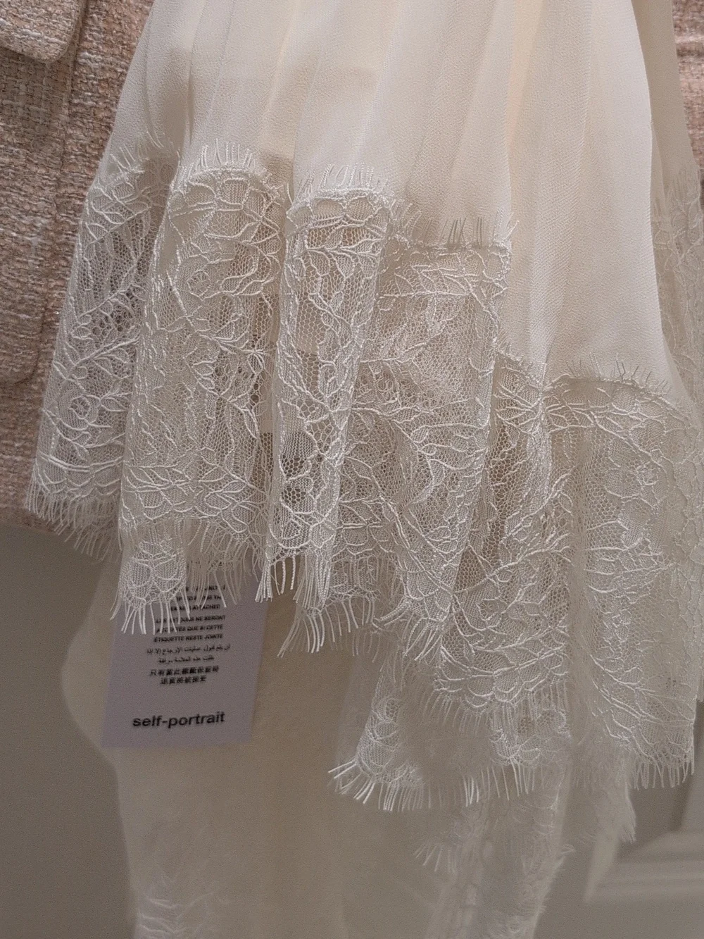 Self-Portrait Pale Blush Cream Tweed Blazer Buttons with Long Skirt With Lace - Picture 9 of 13